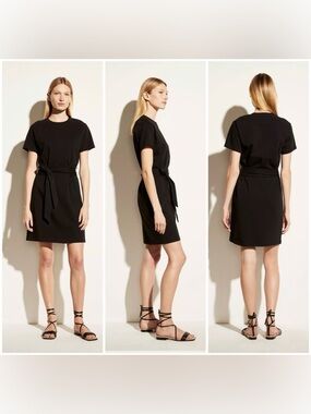 Vince Black Short-Sleeve Tie-Waist Mini Dress